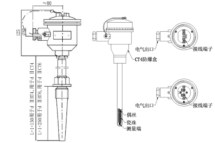 M33×2固定螺紋錐形保護管熱電偶產(chǎn)品結(jié)構(gòu)